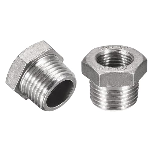 TA-VIGOR 2Pcs Reducer Hex Bushing, 1/2 PT Male to 3/8 PT Female 304 Stainless Steel Reducing Pipe Fitting Adapter for Water Oil Air Pressure Gauge, Pipe Connecting Conversion