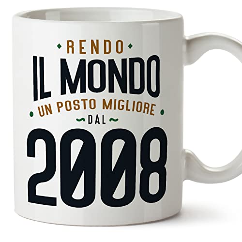 MUGFFINS Tazas 2008 Cumpleaños - En Italiano - Rendo il Mondo un Posto Migliore - 11 oz / 330 ml - Regalo original y divertido