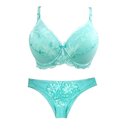 Push Up Bras for Women Lace Bra and Panty Set Lingerie Sets Ladies Padded Underwire Bras 36B Turquoise