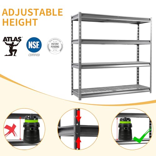 Image of The Atlas 72 inch W Metal Garage Shelving Unit Load 12000 Lbs, Heavy Duty Storage Rack, Adjustable Industrial Shelves for Warehouse Shop Basement, 72 inch W x 24 inch D x 72 inch H, Grey