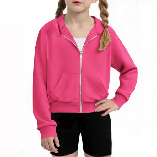 Girls School Clothes Zip Up Long Sleeve Hoodies Simple Fashion Hooded Jacket Coat Kids Workout Casual Sweatshirts