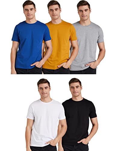 Image of Amazon Brand - Symbol Men Cotton Solid Round Neck Regular Fit T-Shirt (Pack of 5)