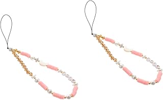 OSALADI 2 Peças De Alças Para Telefone Celular Cordão Branco Para Celular Cordão Branco Cordão Rosa Cordão De Pérola Cordão Para Telefone Celular Corrente De Telefone Pulseira De Polímero