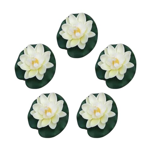 Ferizzia 5 Stück Seerosen Künstlich, Schwimmende Seerose, Seerose Lotusblüte, Schwimmende Teichdeko für Teichdeko Miniteich, Innenhof, Aquarium, Bachszene