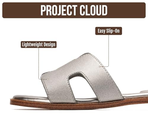 Image of Project Cloud 100% Genuine Leather Sandals for Women 2026 - Fashion Flat Womens Sandals with Memory Foam Insole Slides Sandals Women Footwear - Mules Women's Sandals (Jannel)