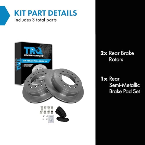 Image of TRQ Rear Brake Pad and Rotor Set Semi Metallic Rotors | For 2010-2022 Lexus GX460 Toyota 4Runner 2010-2014 FJ Cruiser