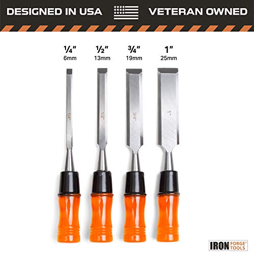 Woodworking Chisel Set, 4 Piece - Wood Hand Tools for Carving and Carpentry - Includes 4 Chisels and Carry Pouch