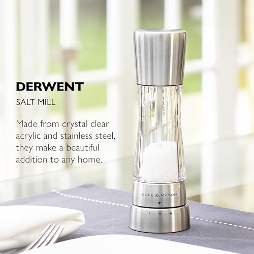 Image of COLE & MASON Derwent Salt Grinder - Stainless Steel Mill Includes Gourmet Precision Mechanism and Premium Sea Salt