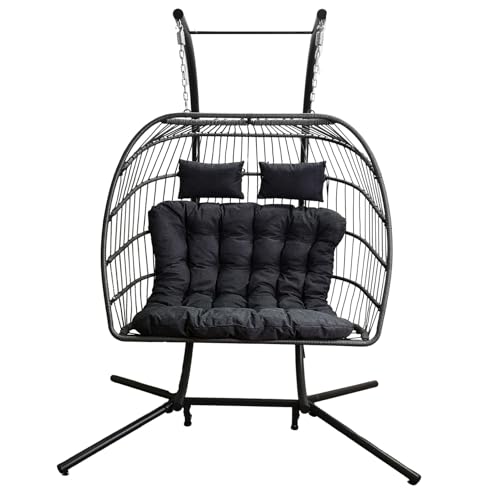Samuel ALEXANDER Grey Luxury 2 Seater Double Hanging Egg Chair Garden Outdoor Swing Folding Cocoon...