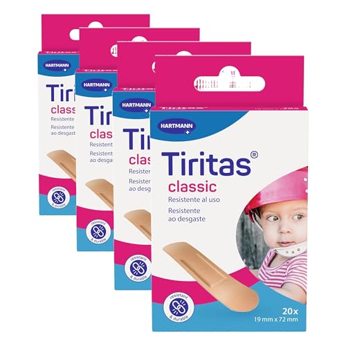 Tiritas Classic: Apósitos para Proteger Pequeñas Heridas, Anatómicas y con una Alta Transpirabilidad; 19x72cm; 20 unidades (Paquete de 4)