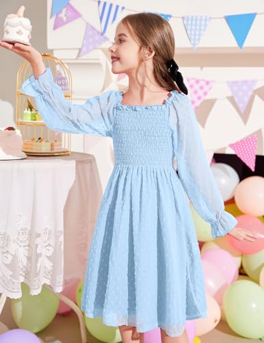 Image of Arshiner Girl Tulle Dress Winter Long Sleeve Teen Girls Party Casual Dresses 5-14Y