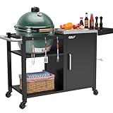 Grill Table for Big Green Egg, Metal Grill Stand Compatible with up to Medium Green Egg,Kamado Joe Jr