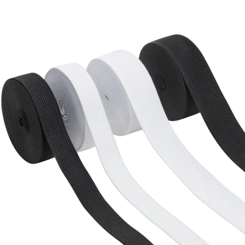 Bande élastique, 4 Rouleaux Bande Elastique Couture pour Couture, Vêtements, Bricolage, Perruques, 2 CM, 3 CM De Large, 5 M/Rouleau (Blanc, Noir) Cover