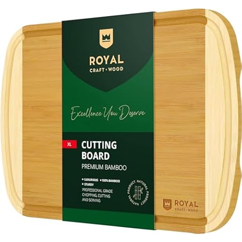 ROYAL CRAFT WOOD Bamboo Cutting Boards for Kitchen, Wood Chopping Boards with Juice Groove, Wooden Cutting Board for Vegetables, Fruit and Cheese Charcuterie Serving Tray XL, 18" x 12" Cover