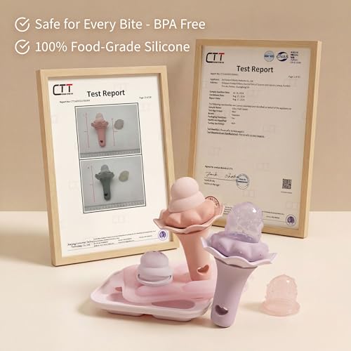Image of Moonkie Baby Fruit Feeder for Self-Feeding: Controlled Flow Design with 2 Pouches for Safe First Foods - BPA Free Silicone Food Feeder with Freezer Tray for Cooling Comfort - 4 Months+ - 1 Pack