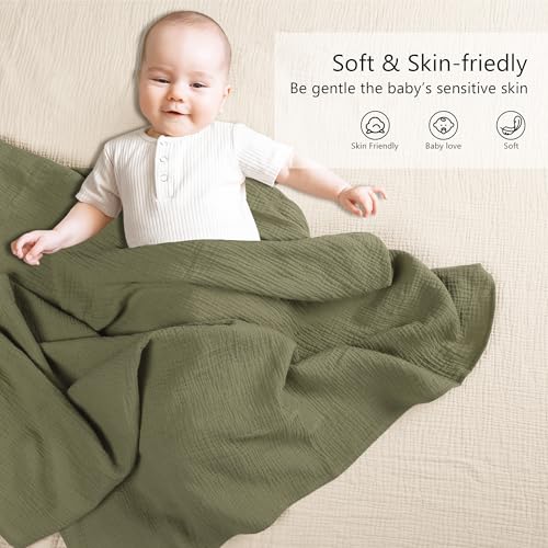 Susurration Muslin Swaddle Blanket Baby,100% Cotton Baby Receiving Blanket Soft Thin Baby Swaddle Blanket for Unisex Newborn 40x40in 2Pack (Dark Green) - Thumbnail 2