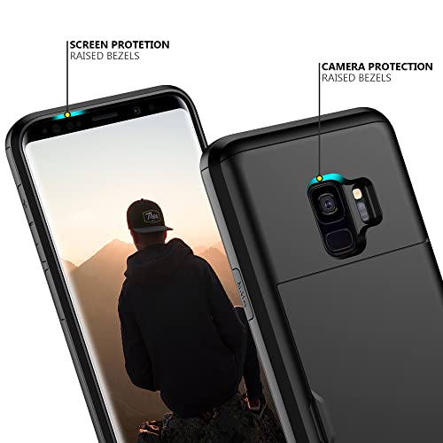 Nvollnoe For Samsung S9 Case With Card Holder 5.8 Inch Dual Layer Heavy Duty Protective Galaxy S9 Case Hidden Card Slot Slim Wallet Case For Samsung S9 For Women&Men(Black) #TOP3
