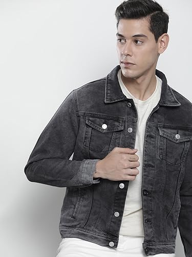 Image of The Indian Garage Co Men Slim Fit Solid Denim Trucker Jackets