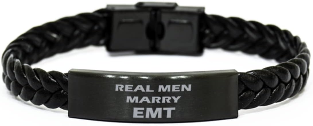 EMT Leather Bracelet Gifts for EMT Real Men Marry Braided Leather Bracelet Gifts Personalized Gifts for Husband Birthday Funny Leather Bracelet,au1683 