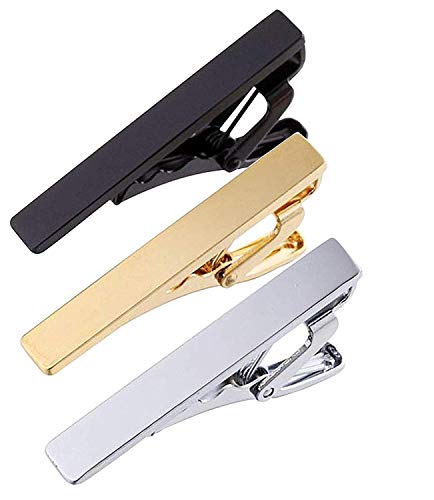 Geek-M Skinny Necktie Clips Tie Bar Clips Tie Pins Set for Men Pack of 3 (Gold+Sliver+Black)