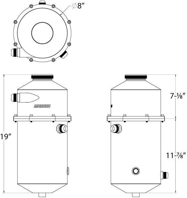 Moroso 22609 8" Diameter Dry Sump Oil Tank, 2 Piece 60/40 Split, 19" Tall, 9.25 Quart Capacity