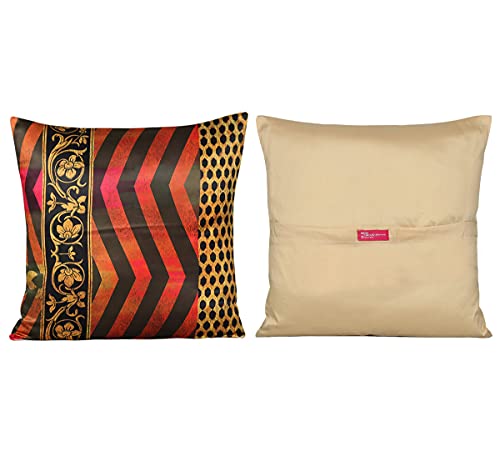 Image of India Circus by Krsnaa Mehta The Mughal Rickshaw Multicolor Satin Blend Cushion Pillow Covers Set of 5 (16 x 16 Inches)
