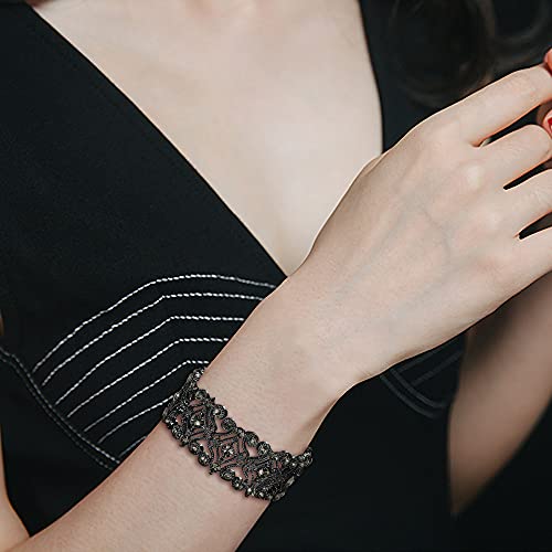 BriLove Wedding Bridal Women's Round Crystal Bangle Diamond Stretch Tennis Bracelet Clear Grey Black-Tone by BriLove - Image 2