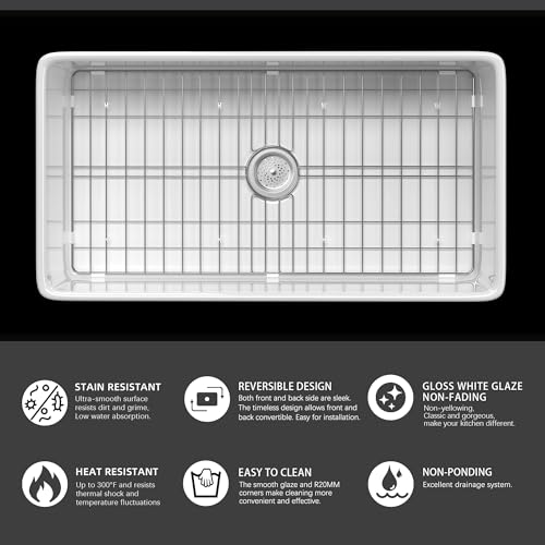 Miuara M-331810W-M Farmhouse Sink 33 Inch White Farmhouse Sink Farm Sink Farmhouse Kitchen Sink Apron Sink Fireclay Sink Farmer Sink Undermount Kitchen Sink White Kitchen Sink Single Bowl thumb #1