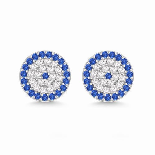 Evensee Boucles d'Oreilles Evil Eye Nazar en Argent 925 Bleu Foncé, Œil Turc Piercing avec Cristaux Zircon pour Femme, Créoles Hypoallergéniques Cadeaux...