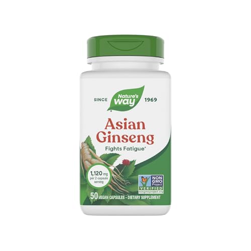 Natures Way Asian Ginseng Fights Fatigue* 1 120mg Per 2-Capsule Serving Non-GMO Project Verified Vegan 50 Capsules (Packaging May Vary)