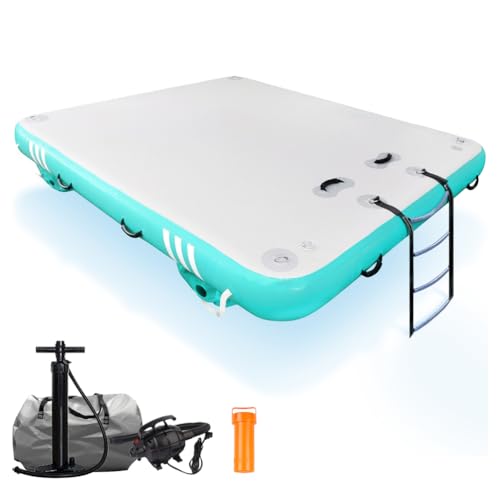 Plataforma de Muelle Flotante Inflable, Colchoneta Agua con Escalera de Cuerda y Anillas en D de Anclaje, Flotadores Piscina para Lagos, Playas, Piscinas y Aventuras oceánicas