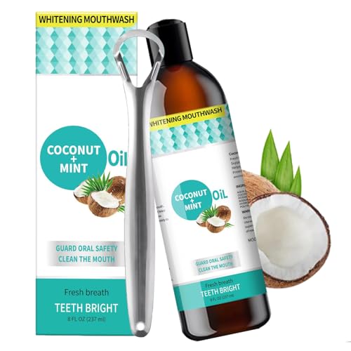 Oil Pulling, Natural Enjuague Bucal de Aceite de Coco & de Menta, Enjuague Bucal con Aceite Blanqueador Natural, Coconut Pulling Oil Ayuda a Limpiar los Dientes con un Aliento Fresco 237 ml
