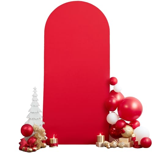 Image of 7.2FT Red Arch Backdrop Cover, Spandex Fitted Wedding Arch Stand Covers 2-Sided Round Top Chiara Stretchy Arch Backdrop Cover for Wedding Birthday Party Baby Shower Banquet Decoration