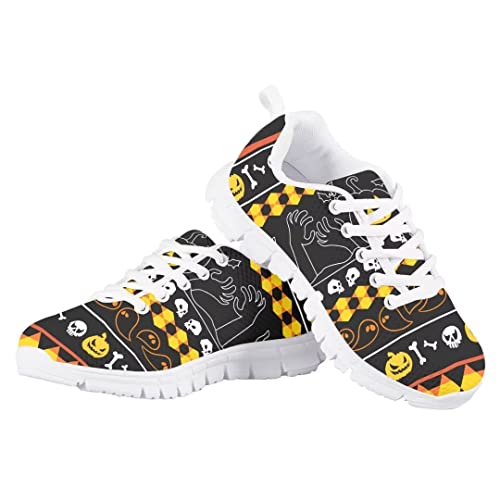 AmzPrint Girls Size 1 Skeleton Shoes Halloween Printed Skull Fashion Casual School Running Walking Sneakers for Elementary4
