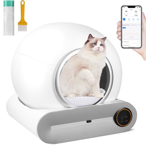 Self Cleaning Cat Litter Box, Automatic Cat Litter Box Self Cleaning with Air Duct/Garbage Bags/Brush, 68L+9L Large for Multiple Cats, 2.4G WiFi Support, APP Control (White)