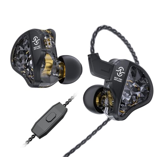 Image of CCZ BC01 PRO in Ear Monitor Headphones, 1BA 1DD Hybrid Driver Wired Gaming Earbuds, Deep Bass Sound Wired Ear buds, HiFi IEM for Gaming Video Calling Singer Musician Drummer DJ (with mic, Dark Black)