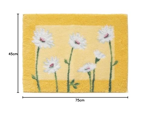 オカ(OKA) コーナー吸着玄関マット イノセントデイジー 約 45 cm× 75 cm イエロー (花がら 風水 金運 吸着 洗える ラグ カーペット 日本製 大判) [3]