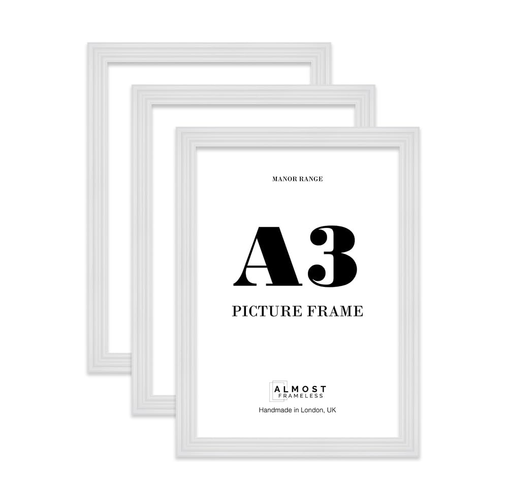A3 Picture Frame, Display A3 Pictures (29.7 x 41.9cm) - Ice White Distinctive 42mm Edge Frame for Home Décor - 3 Pack