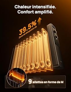 Dreo Radiateur à huile 2000W avec 9 ailettes, chauffage électrique silencieux pour chambre, thermostat réglable, protection surchauffe et basculement, sécurité enfant et mode économie d’énergie