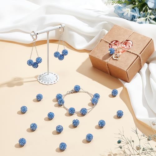 PH PandaHall 100pcs 10mm Blue Rhinestones Beads Pave Disco Ball Clay Beads Polymer Clay Rhinestone Bead Round Crystal Diamond Bead for Baseball Necklace Bracelet Earring Jewelry Making