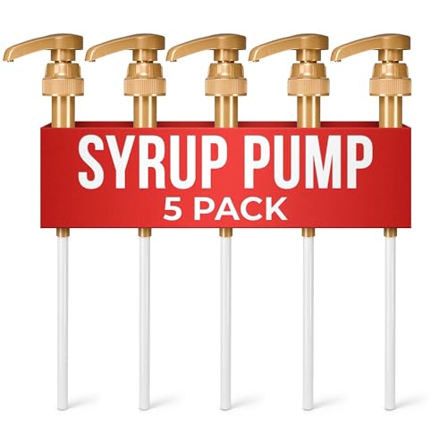 Image of Pumps for Syrup Bottles 5 Pack - 9.25 inch Closed /11.54 inch Open Coffee Syrup Dispenser Pump - Lockable Mechanism, Fits Various 25.4 oz Bottles, Easy to Use & Clean, Suitable for Liquids, Pastes & Sauces