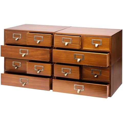 4-Pack Vintage Desktop Apothecary Cabinet w/ 3 Drawers - Wood Medicine Cabinet for Tabletop - Stackable Drawers w/Label Holders - Desktop Chest Drawer for Herb Storage, Tea Collection, Stationery Cover