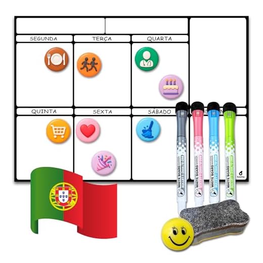 Portugues - toots - Calendário Magnético para Geladeira A3 (42x30) Planejador Semanal com 4 Marcadores, 8 Ímãs Temáticos, Emoji e Apagador, Quadro Organizadora para Cozinha, Menu, Compras.