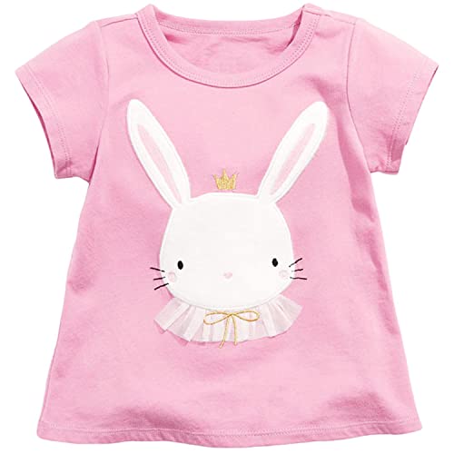 Image of Toddler Girls Bunny T-Shirt Cotton Baby Short Sleeve Easter Outfits Rabbit Shirts Soft Summer Casual Tee Tops