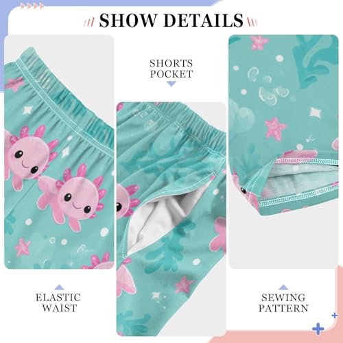 Cute Axolotl Pattern Pajama Pants Soft Lounge Sleepwear PJ Bottoms with Elastic Waist Ages 6–14 Years4