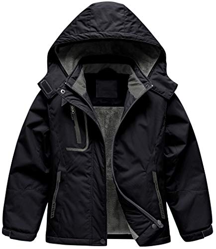 Girl's Mountain Waterproof Ski Jacket Kid's Warm Winter Snow Coat Raincoat Rain Jacket Black 10/12