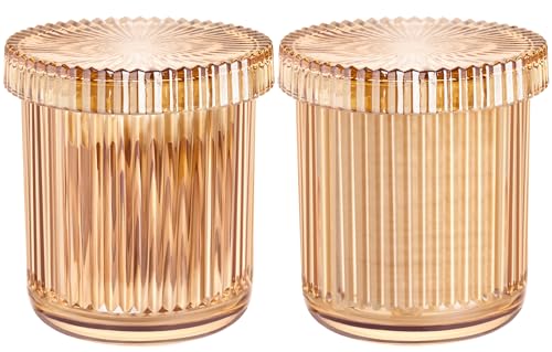 Qtip Holder for Bathroom set of 2,Bathroom Canisters with Lids,Clear Glass Apothecary Jars for Cotton Balls,Swabs,Floss Picks,Hair Ties,Vanity Organizer and Storage,Vintage Home Decor (Amber)