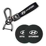 yownig 2 Car Cup Holders, Genuine Leather Key Chains, Suitable for The Modern Elantra Sonata Tucson Santa Fe Genesis Equus Azella Series Car Key Chains, Family Gifts Keychain+Coaster(103 Style)