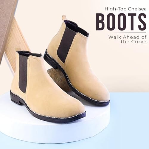 Image of STANPHORD Men's Pacecore Slip-On Boots Block-Heel Chelsea Solid High Top Regular Casual Shoes Without Laces | Perfect for Parties, Outdoor, Trekking, Office