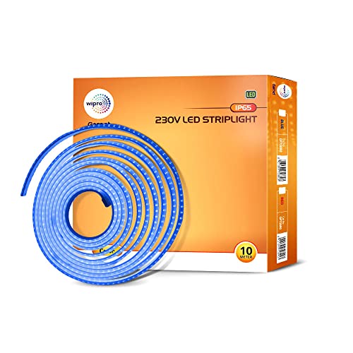 wipro Garnet Led Strip Light|120 LEDs/Mtr|Blue|Ip65-Waterproof|Flexible Rope Light for Outdoor & Indoor Decoration for Diwali, Christmas|Strip for Balcony, False Ceiling|Pack of 1, 10 Meters